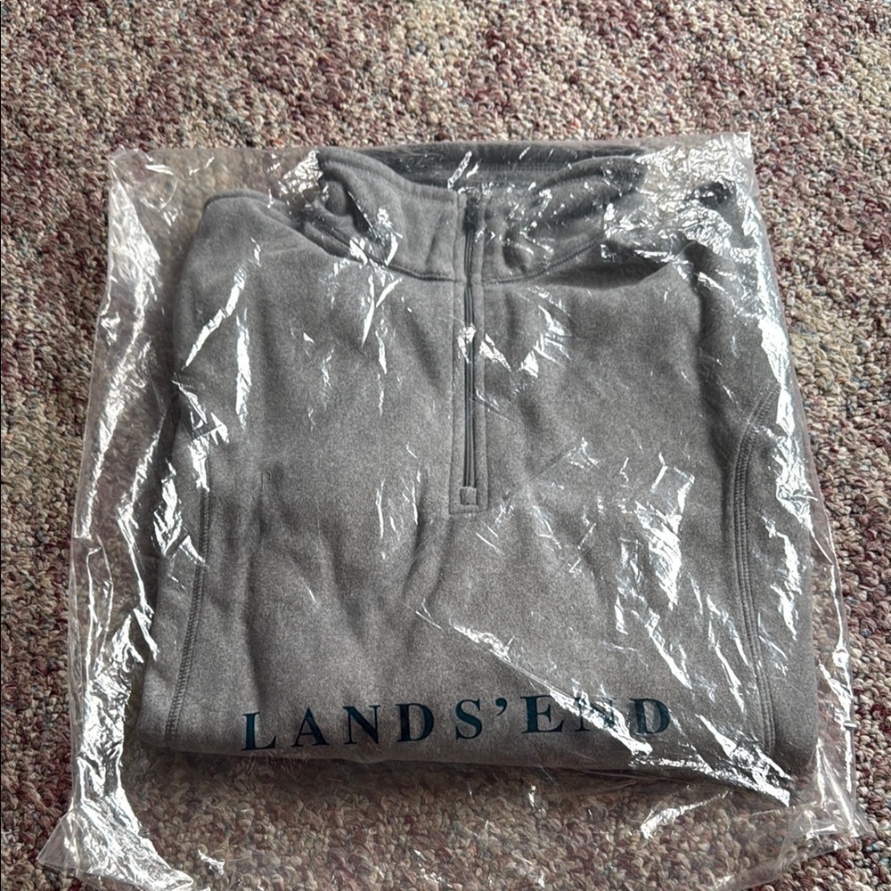 NWT Lands' End Heather Gray Half Zip Pullover Thermacheck Fleece Jacket size XL - Picture 3 of 8